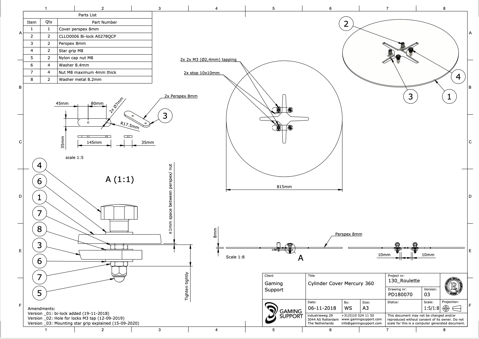 Roulette Wiel Cover van Acryl transparant plastic met dubbele sloten voor een Cammegh Mercury360 Roulettewiel