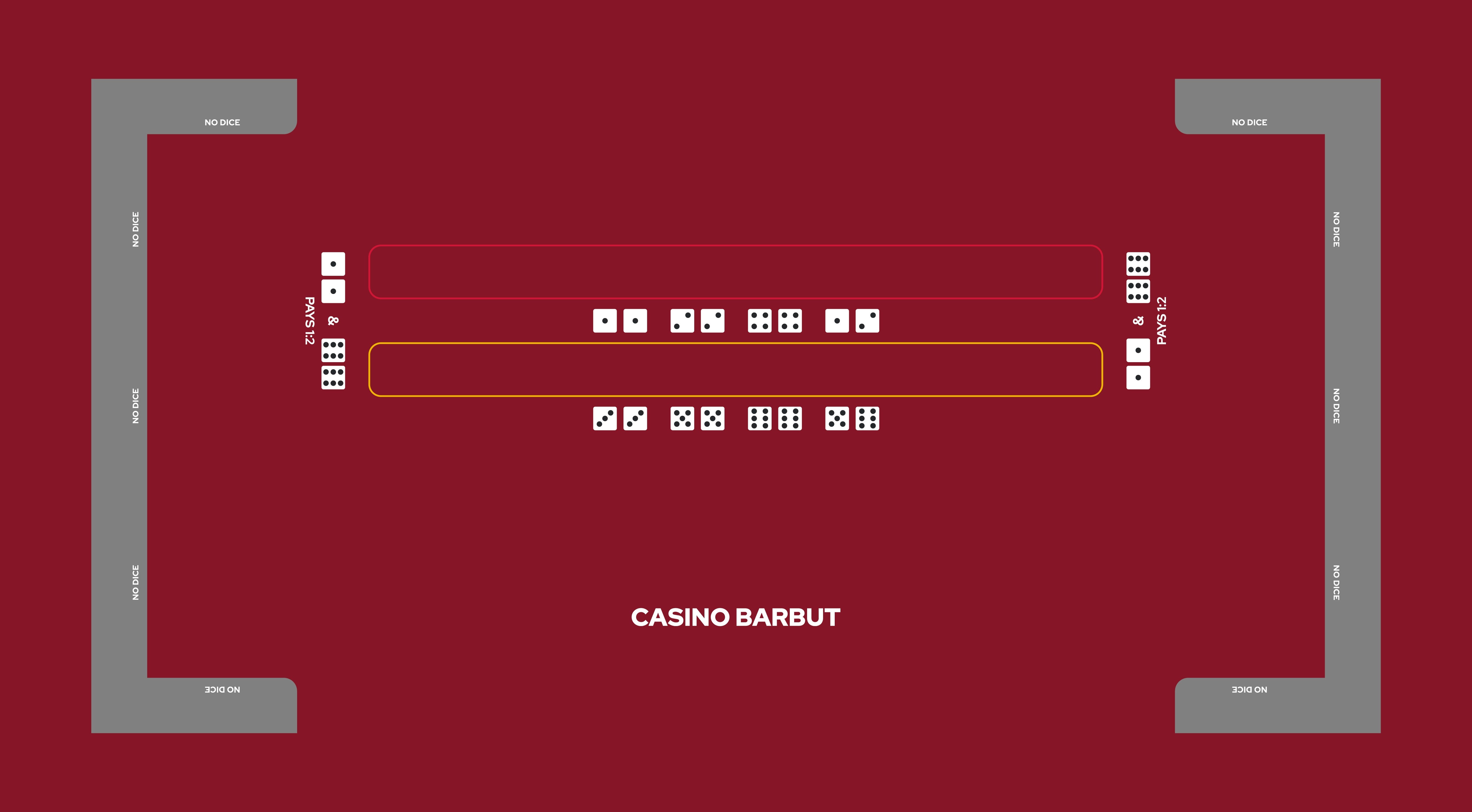Layout, Barbut, Dice table, No Dice. Red