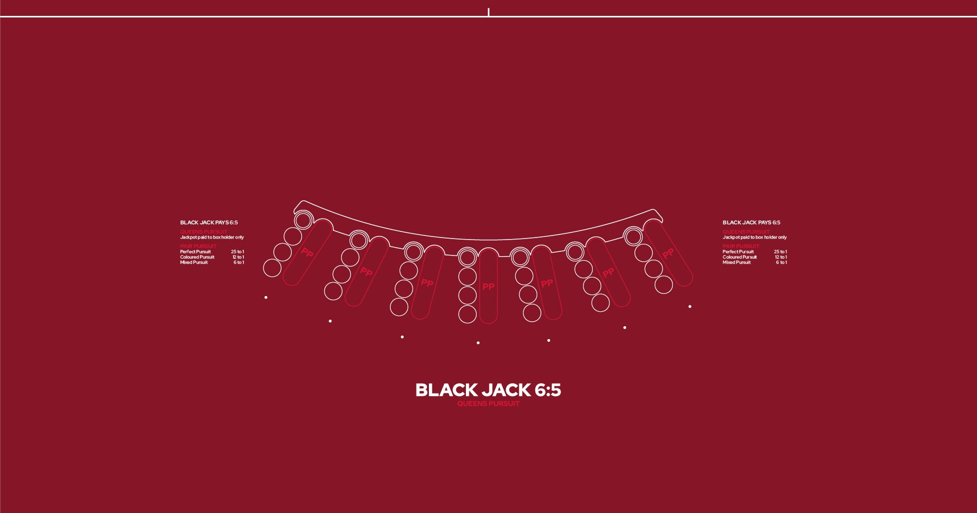 Layout, BJ Pays 6:5, Queens Pursuit, Red (MWLA0553)