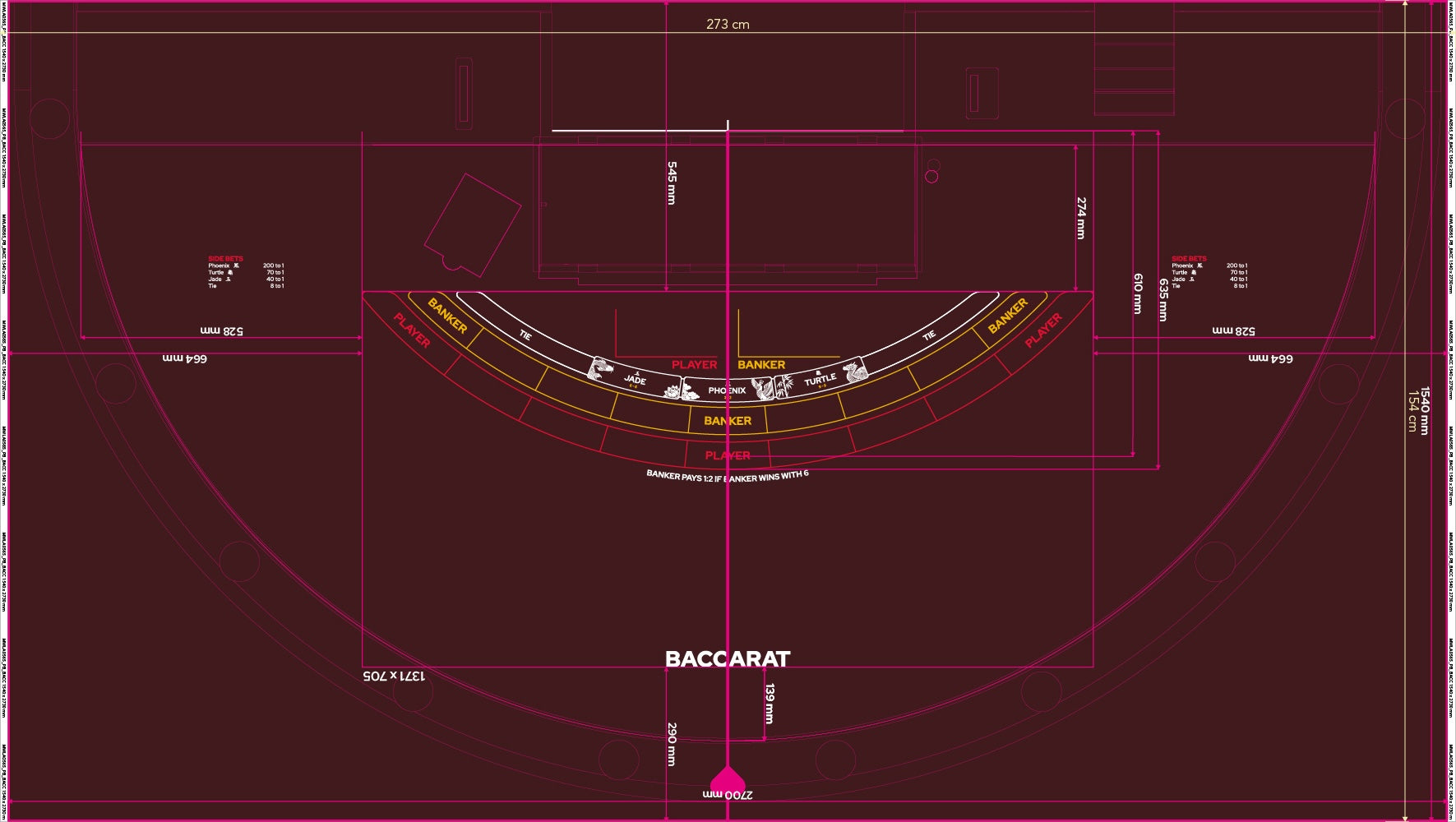 Layout, PB,Punto Banco, Baccarat, 9 Player, Brown (MWLA0565)