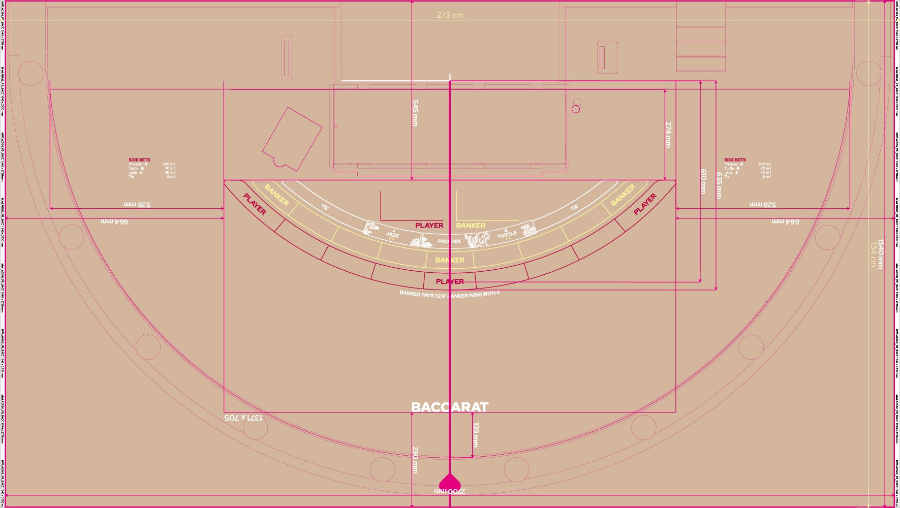 Layout, PB,Punto Banco, Baccarat, 9 Player, Beige (MWLA0566)