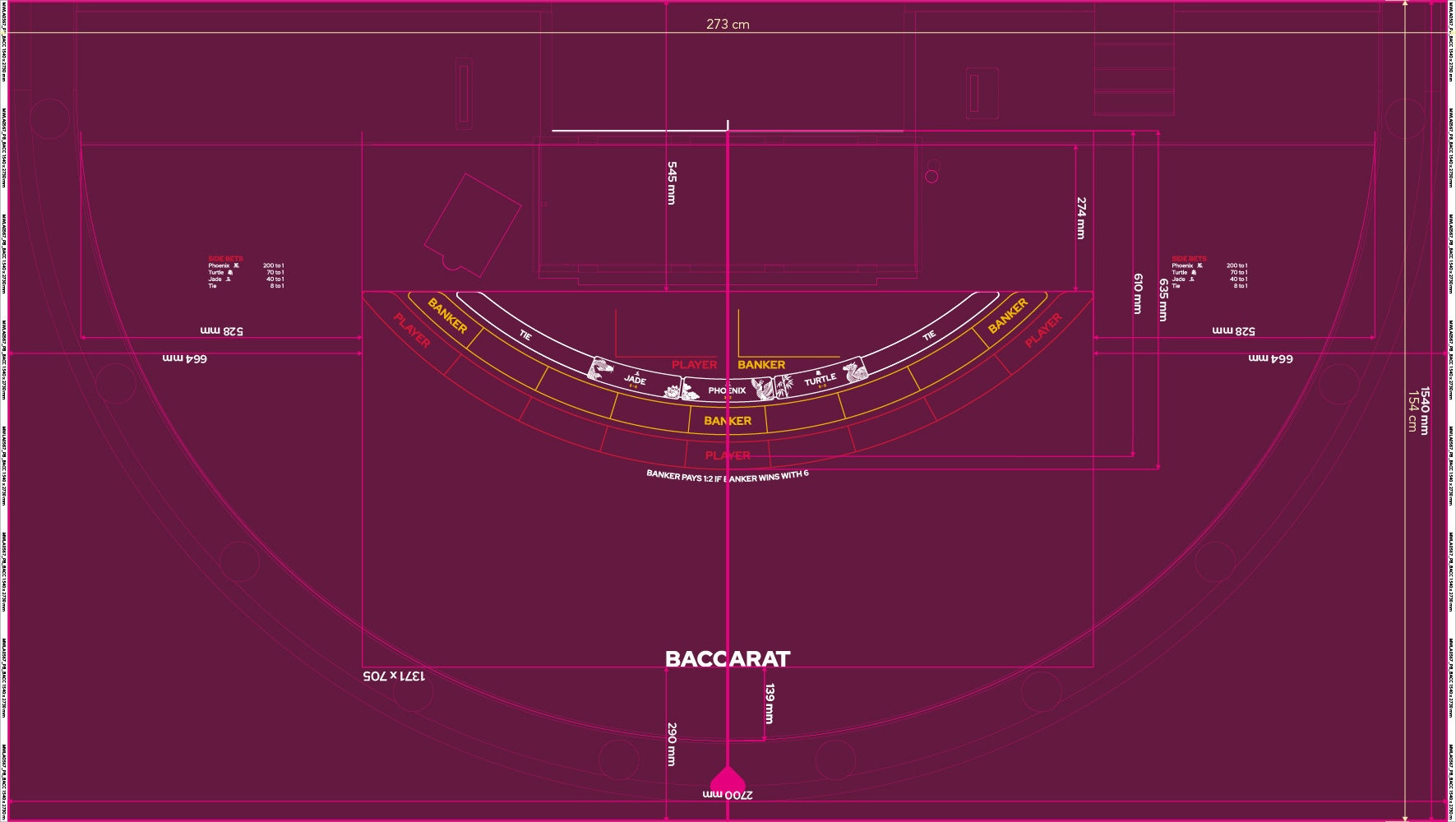 Layout, PB,Punto Banco, Baccarat, 9 Player, Purple (MWLA0567)