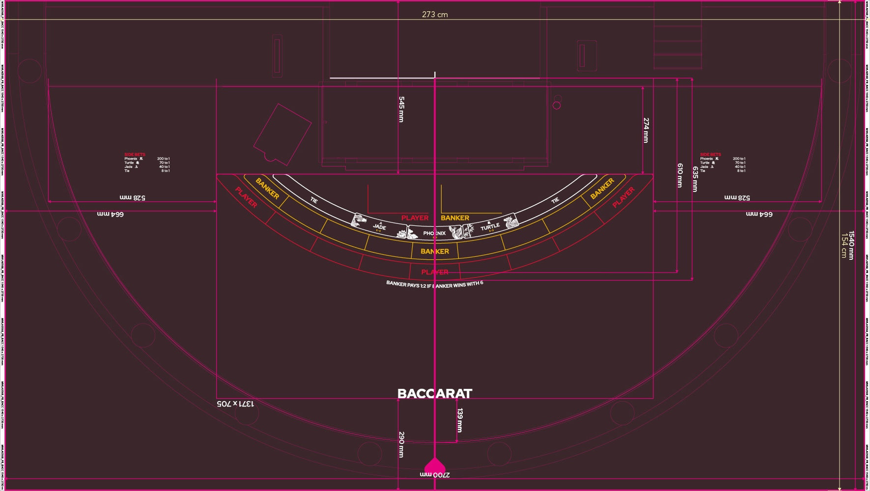 Layout, PB,Punto Banco, Baccarat, 9 Player, Black (MWLA0568)