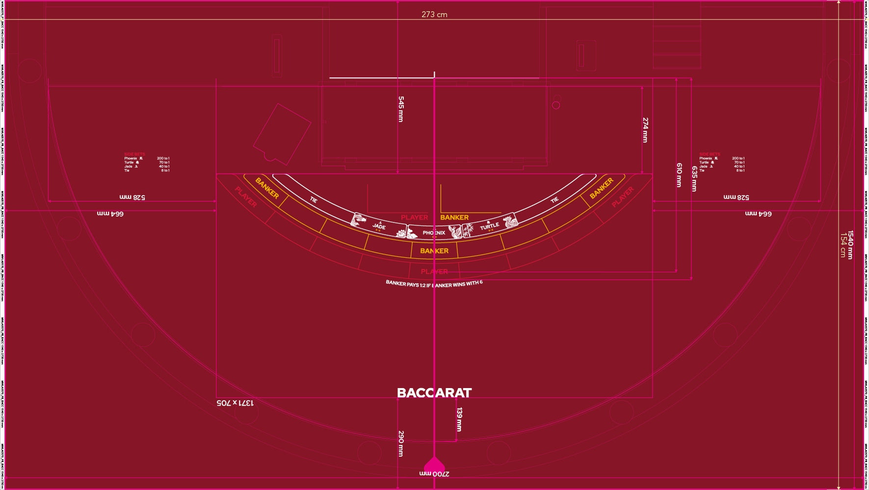 Layout, PB,Punto Banco, Baccarat, 9 Player, Red (MWLA0570)