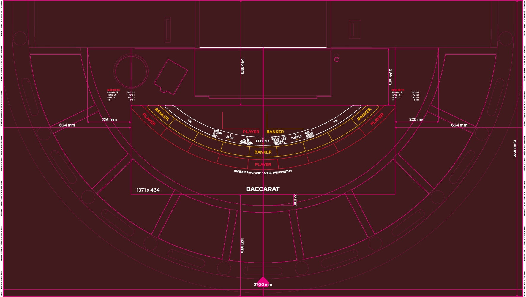 Layout, PB,HLA,Punto Banco, Baccarat,small logo,9 Player, Brown (MWLA0572)