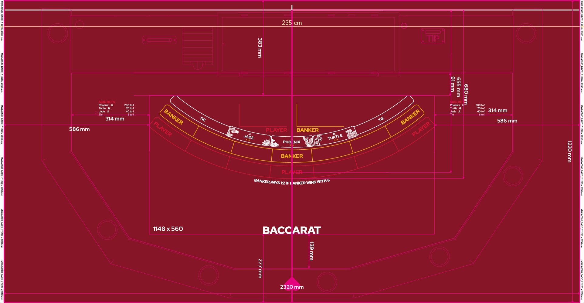 Layout, PB,Punto Banco, Baccarat,7 Player, Red (MWLA0580)